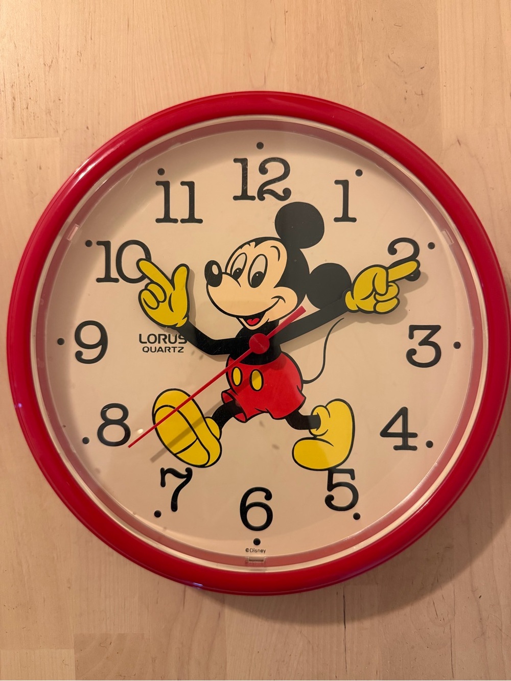 Vintage Disney Mickey Mouse Red Wall Clock